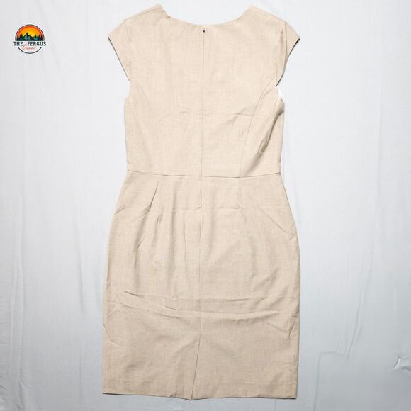 Ann Taylor Shift Dress Tan Back Zip Cap Sleeve Midi Casual Women's Size 4 - Picture 2 of 8